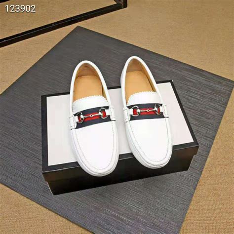 white gucci driving shoes|Gucci leather driver with web.